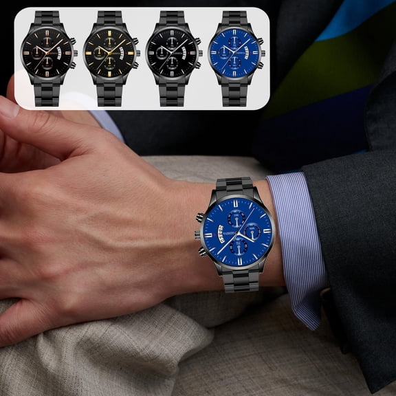 Msgweeeg Men's Watches Watch Box for Men Valentines Gifts Fashion Men's Quartz Watch Openwork Designs Alloy Case Leather Strap Business Casual Wristwatch
