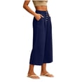 thumbnail image 4 of QIYAGBSA Women's Wide Leg Capri Pants Button Front Elastic Back Waist Side Pockets Summer Casual Wear (Navy, M), 4 of 7