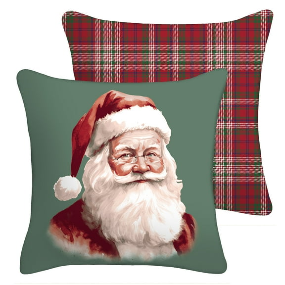 Mainstays 16" x 16" Reversible Plaid Santa Decorative Outdoor Throw Pillow, Multi