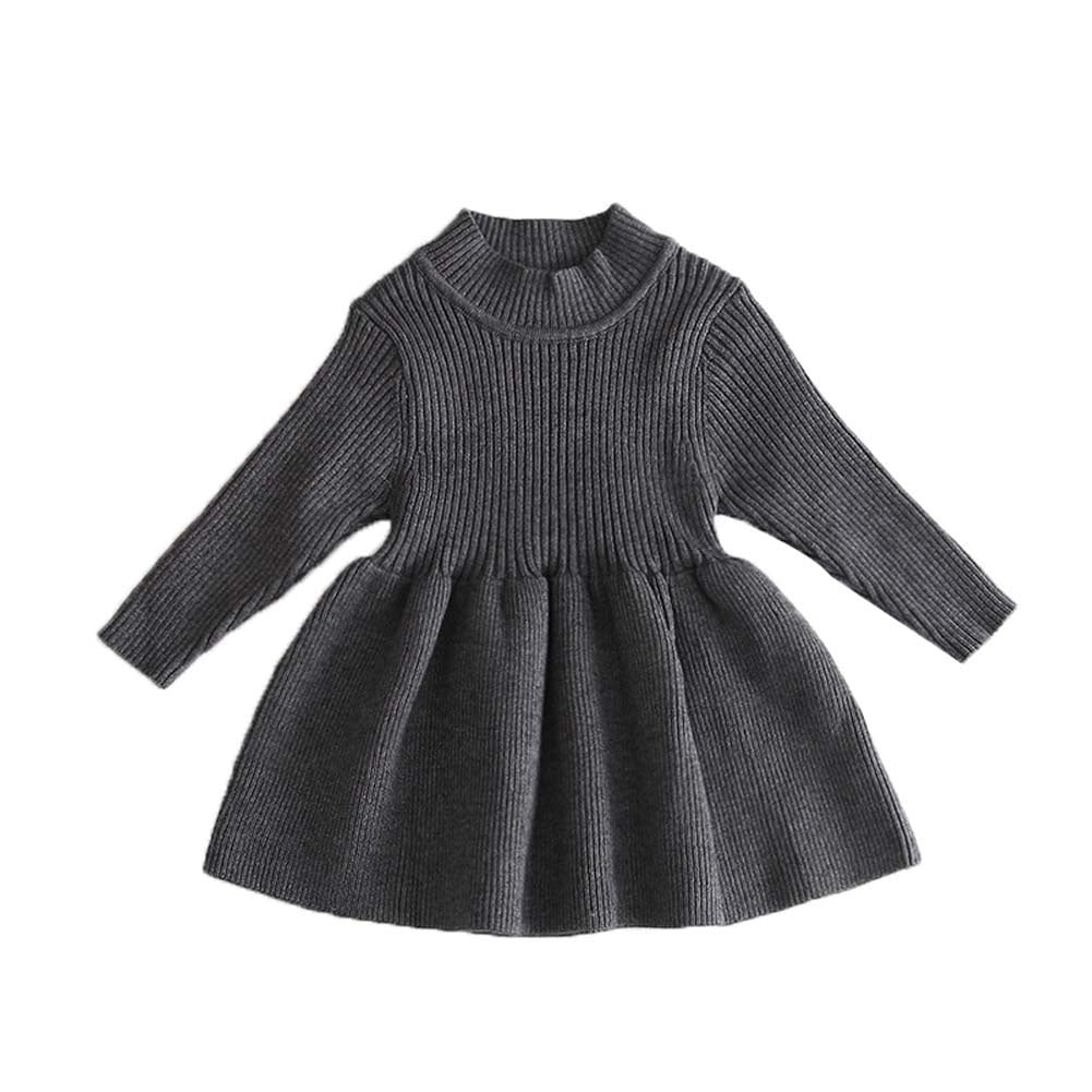 Fepege Toddler Baby Girls Long Sleeve Solid Knit Sweater Dress Newborn Baby Girl Casual Fall Winter Dresses