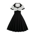 thumbnail image 1 of Mikilon Robe Vintage à Pois pour Femmes, Imprimé Rétro, à Empiècements, Manches Courtes, Soirée, Col Rond, Fête, Bal, 1 of 1