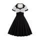 thumbnail image 1 of Vestido de lunares vintage de fiesta de graduación con cuello redondo de manga corta con estampado retro para mujer Fridja  qw3885, 1 of 8