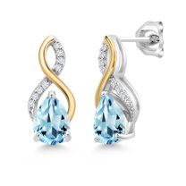 Gem Stone King 2.75 Ct Pear Shape Sky Blue Topaz E-F Lab Grown Diamond 925 Silver and 10K Yellow Gold Earrings
