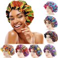 thumbnail image 1 of Happy Date Double Layer Printd Large Satin Sleep Bonnet African Silky Adjustable Bonnet Sleeping Caps for Curly Hair Black for Girls Women, 1 of 4