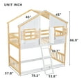 thumbnail image 4 of URTR Twin Over Twin House Bunk Bed with Frame, Roof, Windows, Windows Box and Small Door, Twin Size Floor Bunk Bed with Ladder and Safety Guardrails, Natural+White, 4 of 10