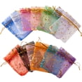 thumbnail image 2 of 50pcs Mixed Color Moon Star Organza Bags Jewelry Candy Pouch Drawstring For Small Businesses Party Favors Packaging Supplies Light Purple Gold 7X9cm, 2 of 6