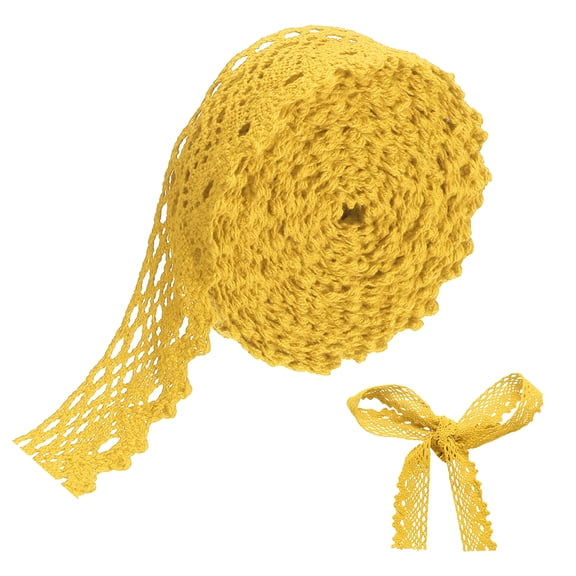 Uxcell 5 Yards Yellow Lace Trim, 1 Inch Wide Vintage Floral Fabric Lace Ribbon by the Roll for DIY Handicrafts Wedding Decorating Sewing Bouquet Hair Bow Making Gift Wrapping
