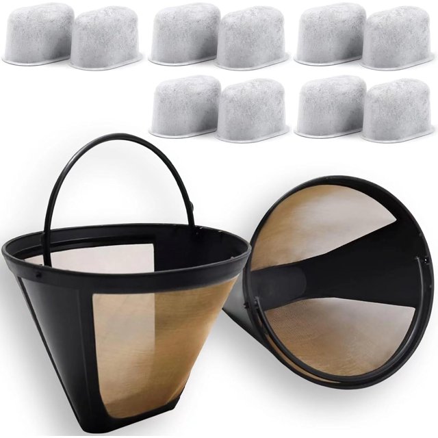2Pack Reusable Coffee Filter Replacement and 10Pack Charcoal Water Filters Compatible with Cuisinart Coffee Maker