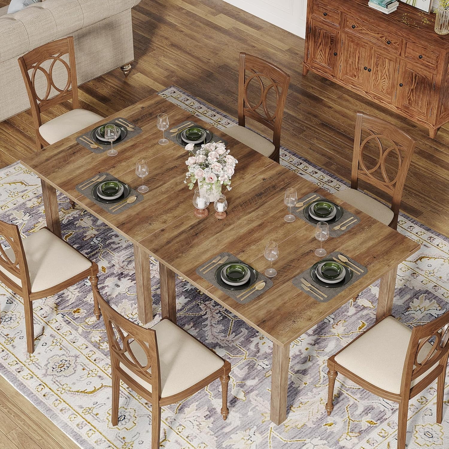 Finmind 39.4 Inches Square Dining Table for 4 People, Wooden Kitchen Table Small Dinner Table with Oak Finish Top and Solid Wood Legs, Grayish-Brown (Only Table)