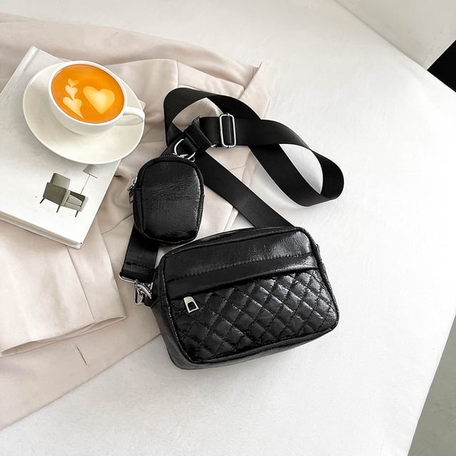 Bolsos cruzados para mujer, bolsos de moda para mujer, bolso cuadrado pequeño informal (negro)