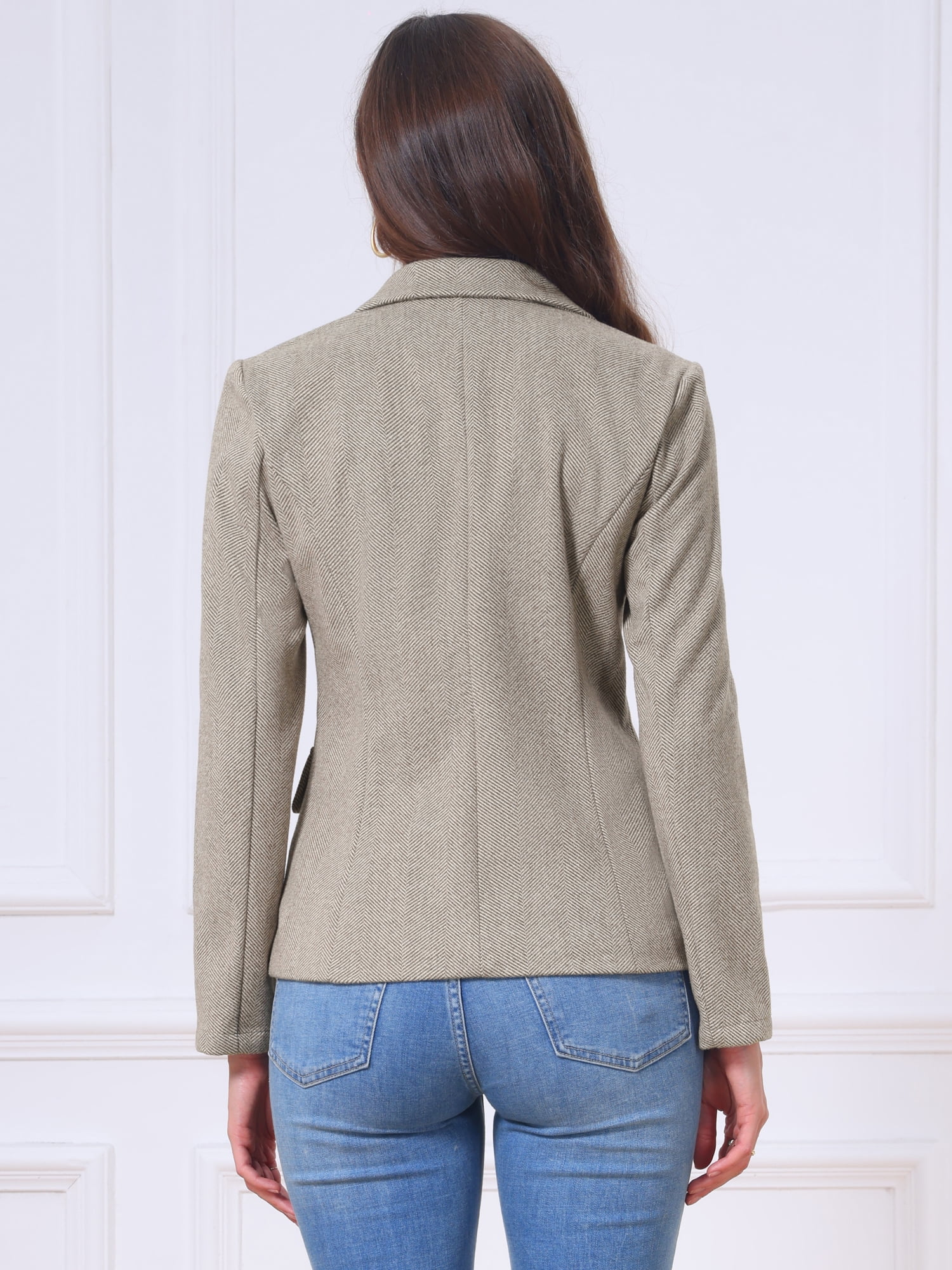 DARING DIVA Women's Blazer Herringbone Tweed Long Sleeve Blazers XS Brown