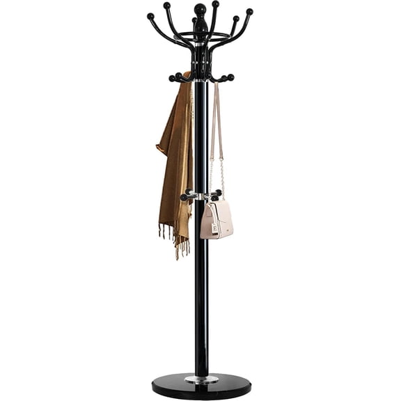 Freestanding Coat Rack with 18 Hooks & Marble Base - Heavy Duty Metal Hall Tree Stand for Entryway, Hats, Coats, Bags Rack - Modern Hanger Organizer for Home, Office, Dorm