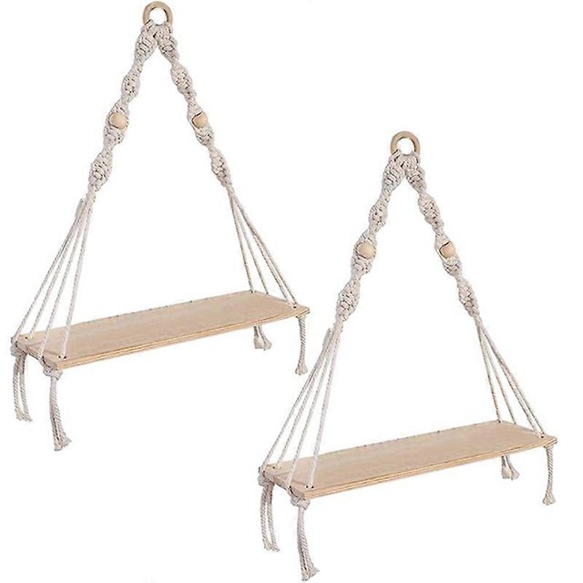 Wall Hanging Shelf ,Boho Shelves With Wood Shelf ,2 Pcs Handmade Macrame Shelf for Hanging Plants an