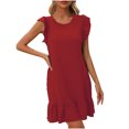 thumbnail image 2 of Xunlbb Womens Summer Dresses Women Fashion Summer Solid Color Ruffled Flying Sleeves Round Neck Sleeveless Dress Beach Dress Size S-XL, 2 of 8