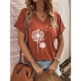 thumbnail image 3 of Askfv Women's Dandelions Printed Shirt Casual V Neck Basic Short Sleeve T Shirts Blouse Tops, 3 of 4