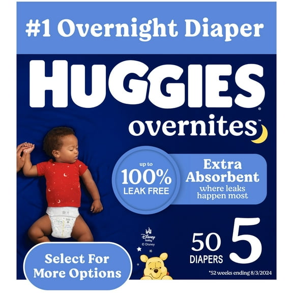 Huggies Overnites Nighttime Diapers, Size 5 (27 lbs), 100 Ct (Select for More)