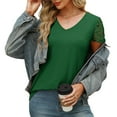thumbnail image 6 of Summer Plus Size Tops for Womens 2025 Fashion Casual Loose Solid Color V-neck Lace Patchwork Short Sleeved Top, 6 of 9