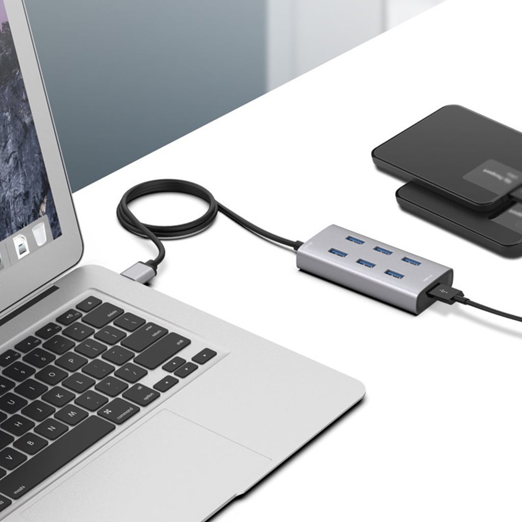 lanema 7 Ports USB 3.0 HUB, USB Extension All Aluminum Fuselage Computer Accessories with Independent Power Supply Port