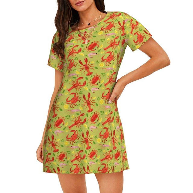 Balery Crab Lobster Camisón de manga corta con cuello redondo para mujer, cómodo y elegante.