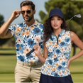 thumbnail image 6 of Uorisanigo Blue Flower Couples' Outfits His and Hers Clothing Mens Golf Shirts Collared Short Sleeve Shirts for Work Athletic and Women's Golf Sleeveless Shirts Quick Dry T Shirt, 6 of 8