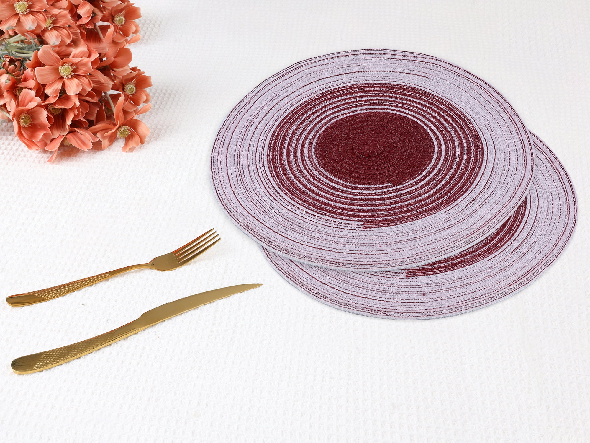 Unique Bargains Set of 6 Rattan Placemats for Dining Table Burgundy