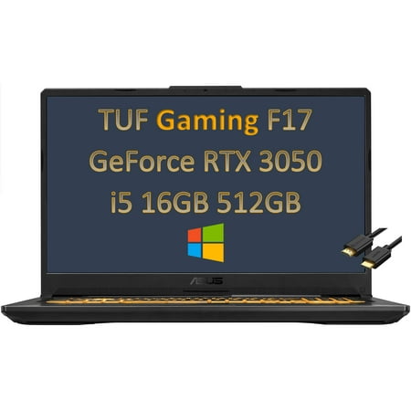 ASUS TUF Gaming F17 17.3" FHD (1920×1080) 144Hz IPS Laptop (Intel 6-Core i5-11260H (Beat i7-10750H), 16GB RAM, 512GB PCIe SSD, RTX 3050) RGB Backlit, Type-C, Wi-Fi 6, IST Computers Cable, Windows 10