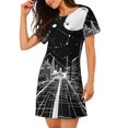 thumbnail image 2 of Easygdp Futuristic Moonlit Cityscape Camisón de manga corta para mujer, informal, estampado, 2 of 6