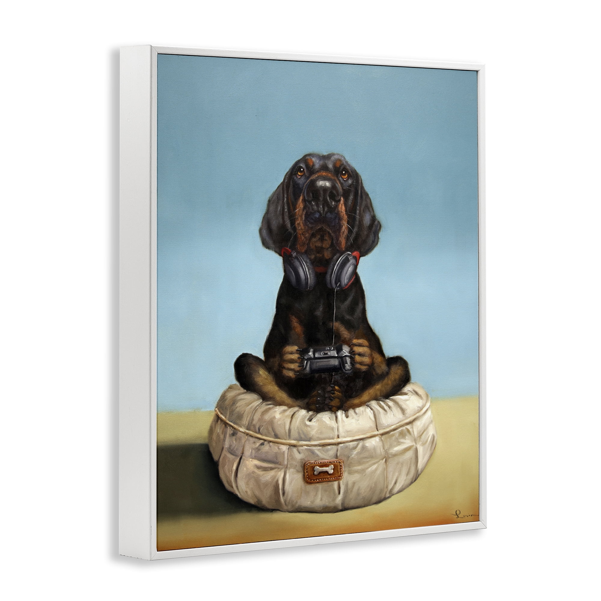 Stupell Industries Game Boy Playing Dog White Framed Giclee Art, design by Lucia Heffernan