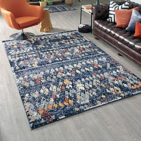 Unique Loom Morocco Collection Area Rug - Atlas (5' 1" x 8' Rectangle Navy Blue/Black)