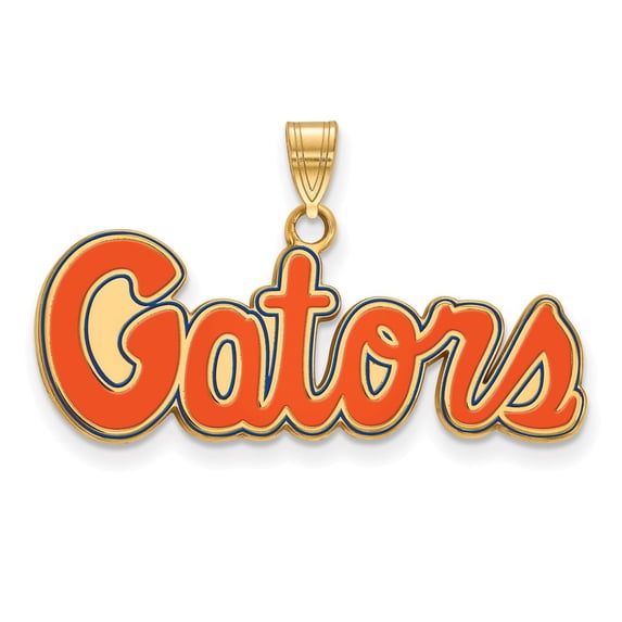 Solid 925 Sterling Silver with Gold-Toned University of Florida Small Enamel Pendant (30mm x 18mm)