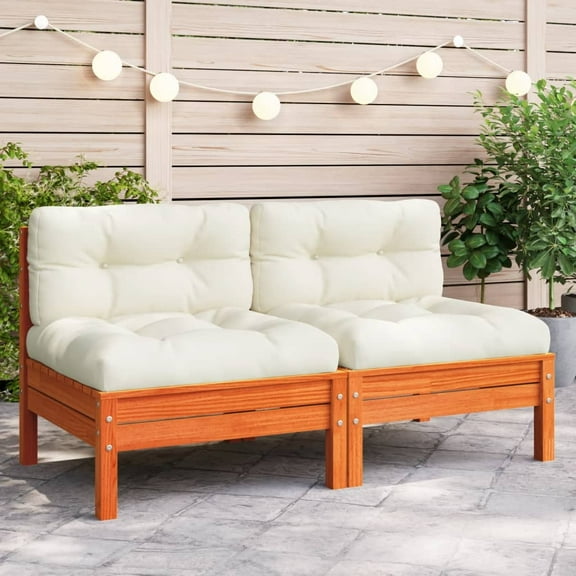 vidaXL Patio Sofa Armless with Cushions Wax Brown Solid Wood Pine