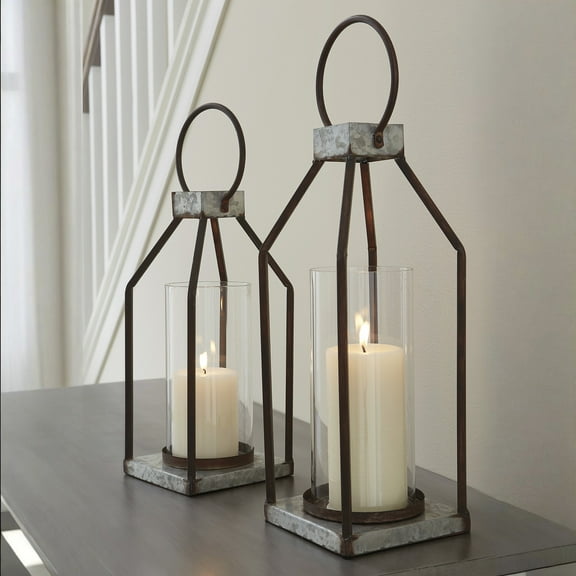 Signature Design by Ashley Casual Diedrick Lantern (Set of 2)  Gray/Black