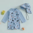 thumbnail image 5 of WIBACKER 0-5T Toddler Boy Rash Guard Swimsuit with Hat Kids Long Sleeve One Piece Zipper Swimwear Sunsuit Infant Beachwear, 5 of 9