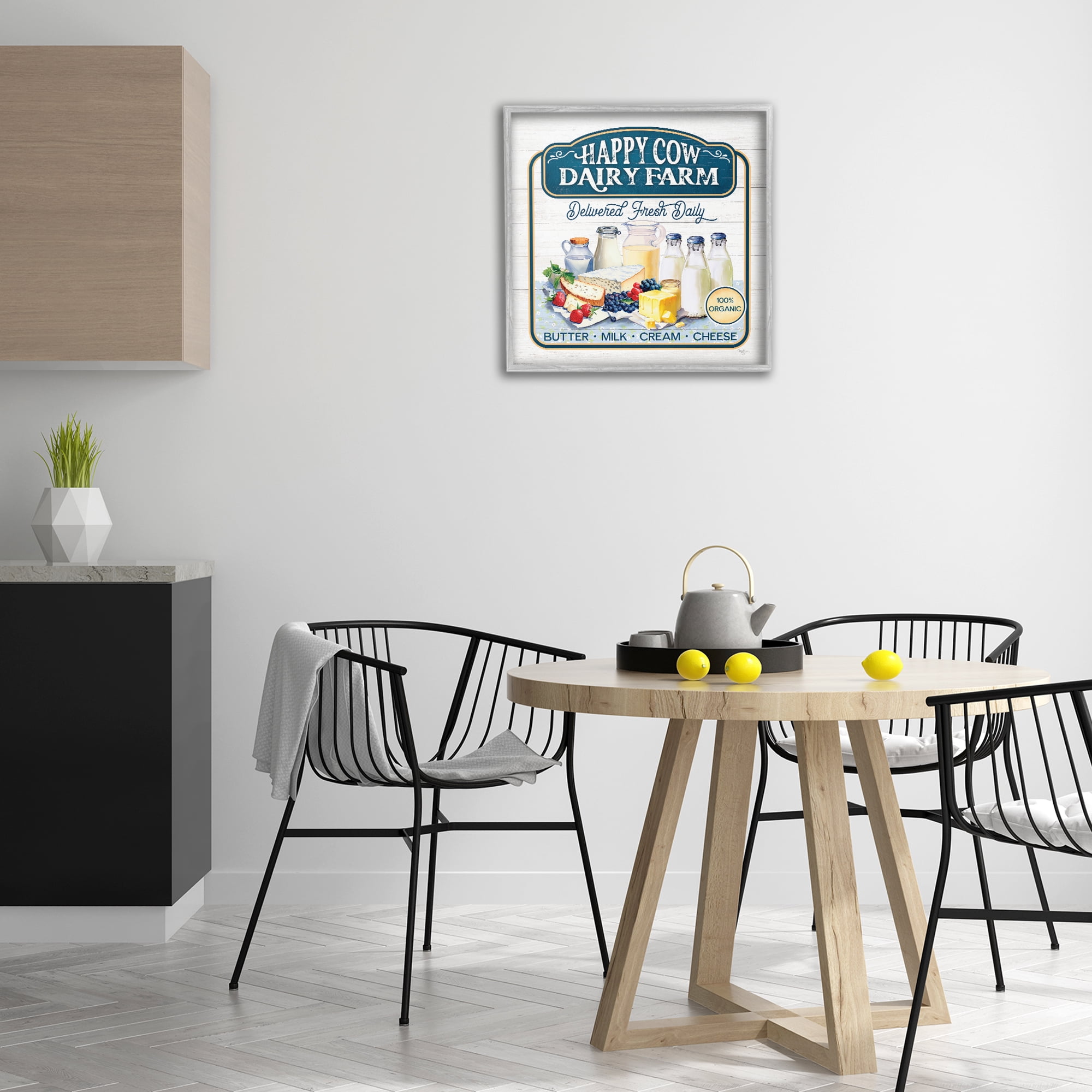 Stupell Industries Happy Cow Farm Food & Beverage Painting Gray Framed Art Print Wall Art, 24 x 24