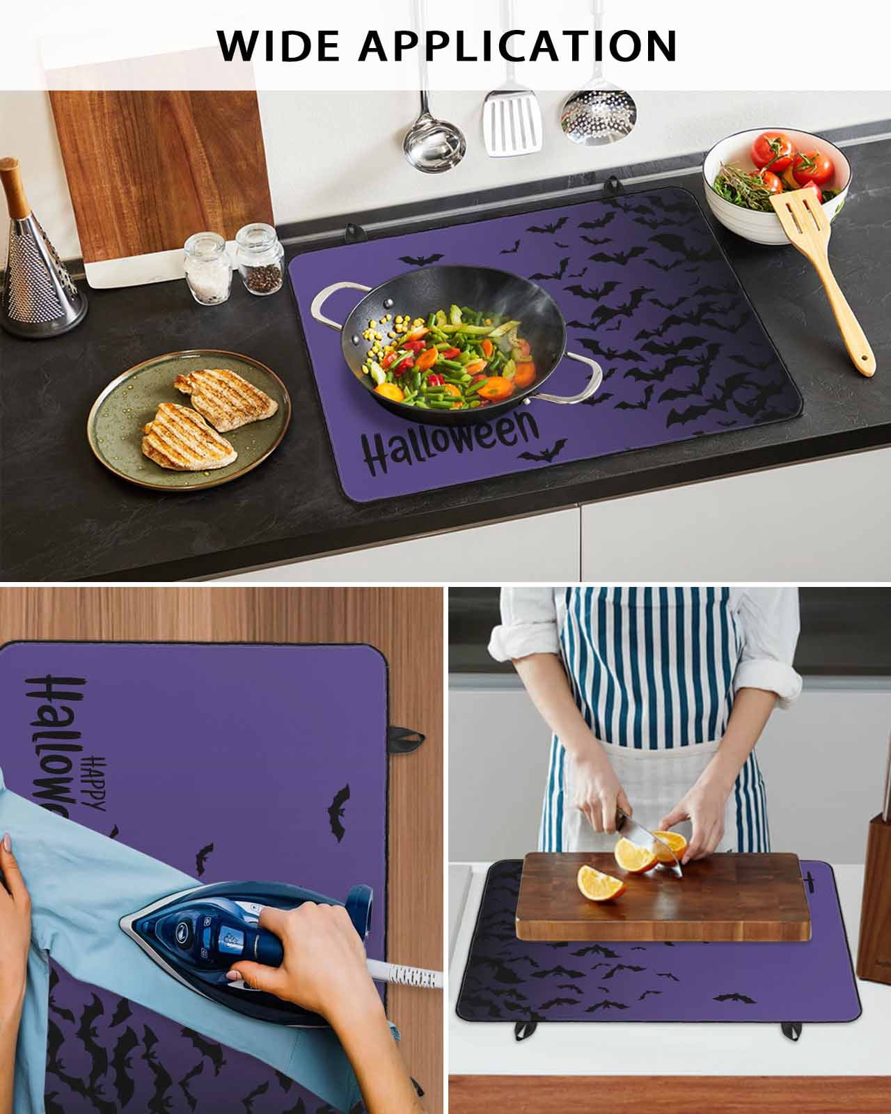 Large Induction Cooktop Protector Mat Halloween Stove Top Covers for Electric Stove, Fall Horror Spooky Bats Gradient Black Purple Decorative Stove Burner Cover Mats, Glass Top Stove Cover