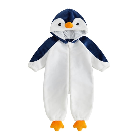 RUINIXCW Toddler Baby Boy Girl Penguin Costume Newborn Infant Halloween Animal Costume Warm Fall Winter Plush Jumpsuit Outfit Long Sleeve Hood Zip Up Romper Snowsuit