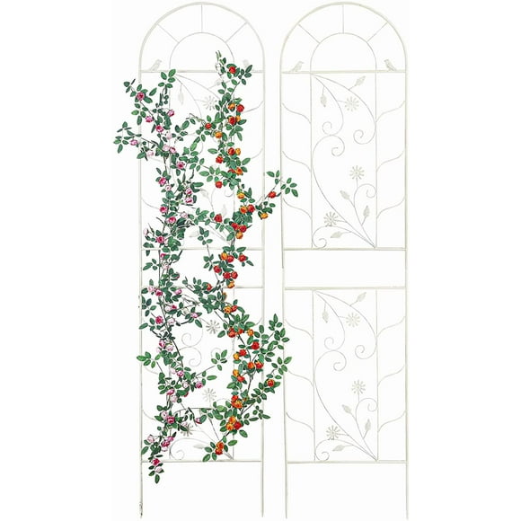 Sungmor Grands Treillis de Jardin en Fer Forgé pour Plantes Grimpantes - 82,5 Pouces de Hauteur et Ensemble de 2 Pcs Blanc - Magnifique Treillis de Clôture en Métal Style Rétro - Support de Plantes pour Vignes de Jardinage pour Grimper des Roses