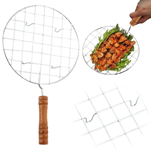 Stainless Steel Wire Roaster – Cheese Toast Grill Tool | Anti-Scald Round Cooking Net with Handle |Vegetable Roasters | BBQ Camping Picnic, Multi-Purpose Roti Jali Chapati Grill Pan