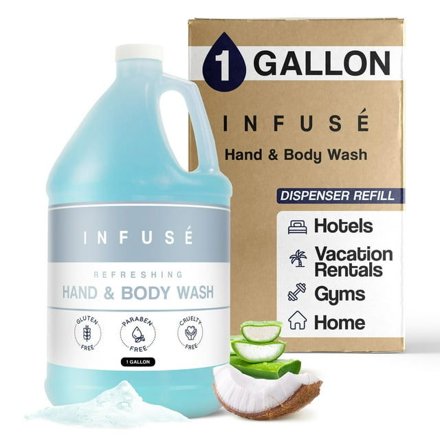 Gel de baño para manos y cuerpo todo en kit 1-Shoppe | Infundir té blanco y coco Hotel | 1 galón | Para hostelería y alquileres vacacionales para recargar dispensadores | (Un galón)