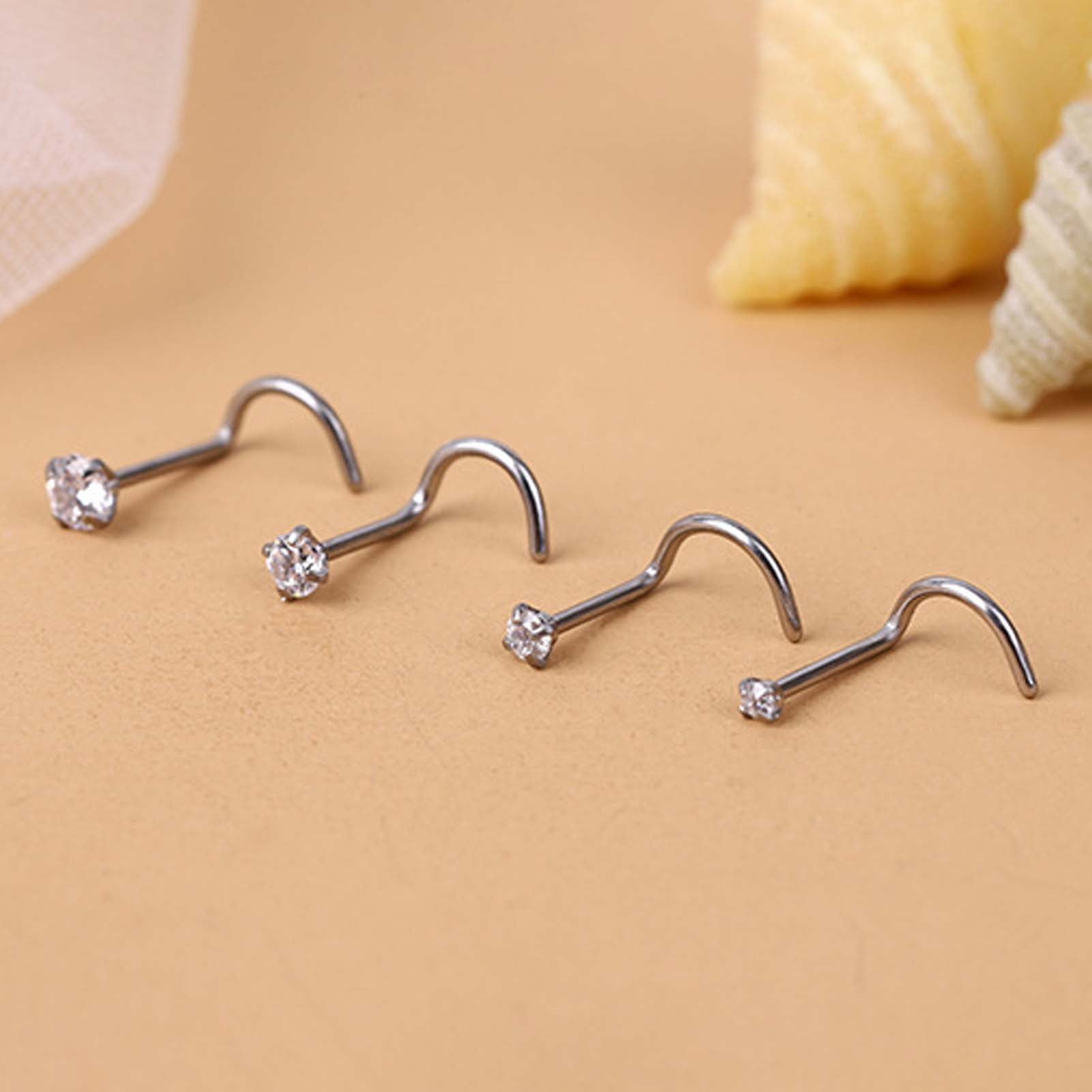 Trayknick 1pc Exquisite Polishing Nose Ring Number Shaped Titanium Steel Cubic Zirconia Nose Stud For Party L 2 Other
