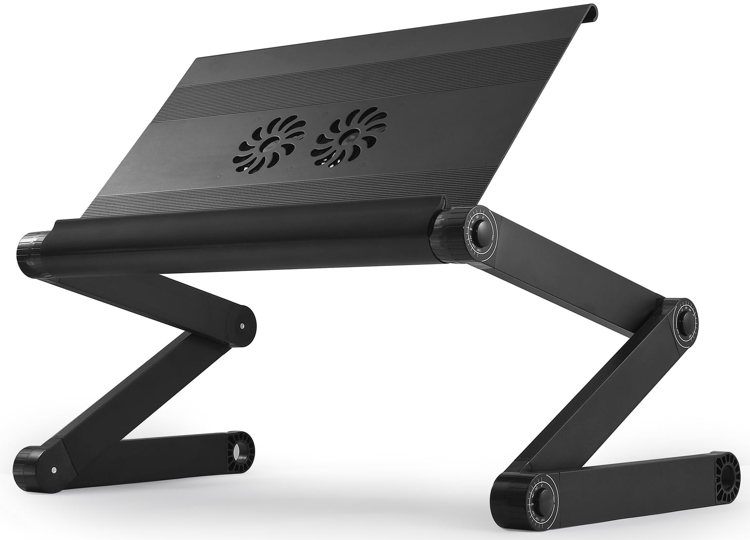 Adjustable Laptop Cooling Stand with Dual Fans & USB Ports – WorkEZ Executive Foldable Aluminum Laptop Desk for Bed, Couch & Office, Ergonomic Riser for Laptops up to 17”