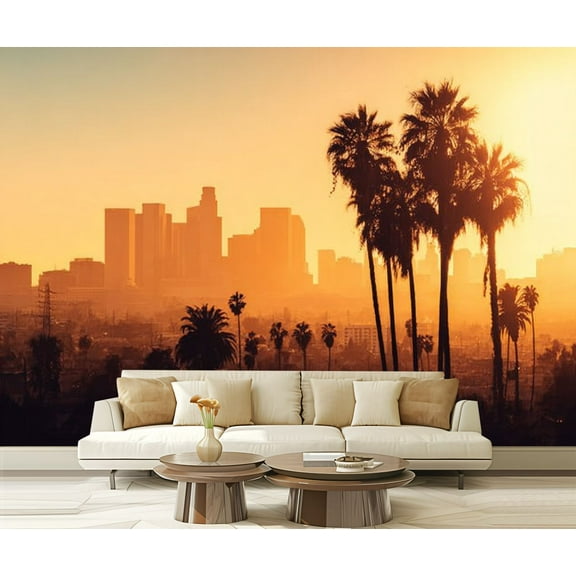 Peel and Stick Wallpaper Los Angeles cityscape downtown skyscrapers Modern Art Wall Mural Decor Self Adhesive and Removable 69in x 98in