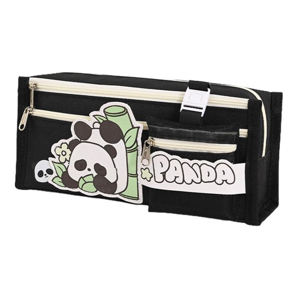 Estuche para lápices con cierre de cremallera, bolsa de papelería portátil para el hogar, mujeres y niños panda negro