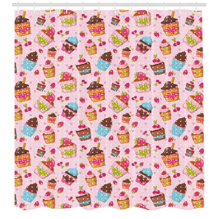 Pink Shower Curtain Decorations For Kitchen Cupcakes Muffins