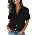thumbnail image 3 of BXSRUTA Womens Linen Blend Short Sleeve Button Down Shirt Casual Scoop Neck Tops Summer Blouse, 3 of 6