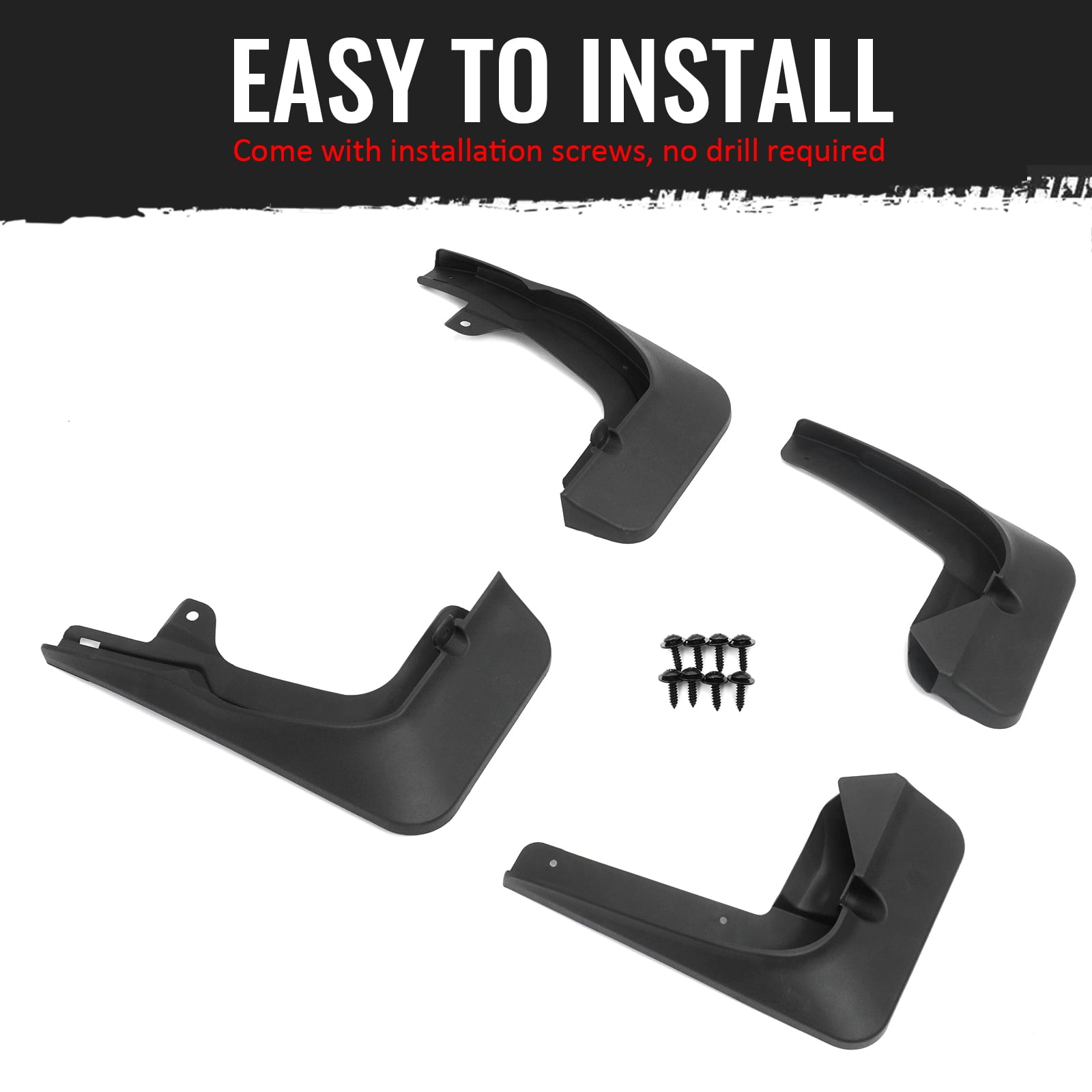 Ikon Motorsports 4PCS Front Rear Mud Flaps Wheel Arch Splash Guards MudFlaps For 2023-2026 Lexus RX350 RX350h RX450h+ RX500h, Black PP PK389-13P00-TP