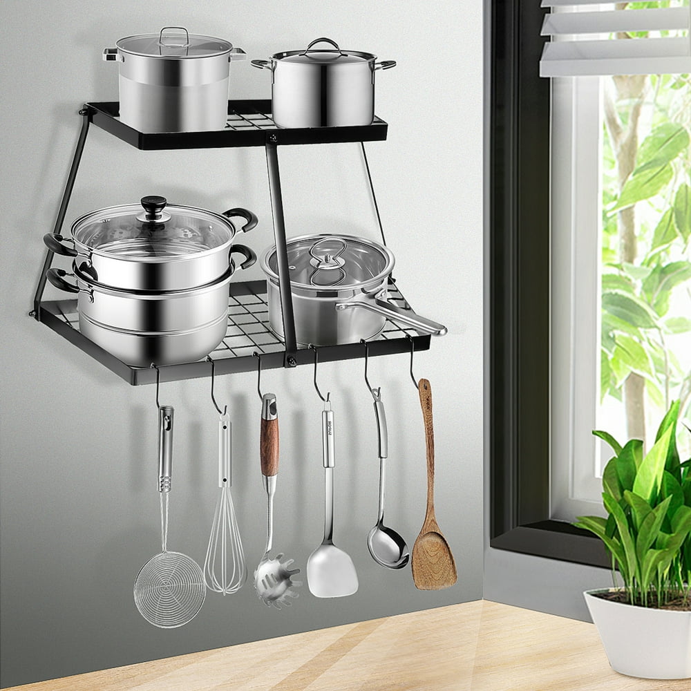 Kitchen Pan Pot Rack Wall Mounted Hanging Storage Organizer Wall Shelf