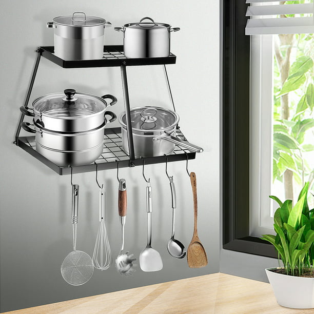 Kitchen Pan Pot Rack Wall Mounted, Shelves For Pots And Pans