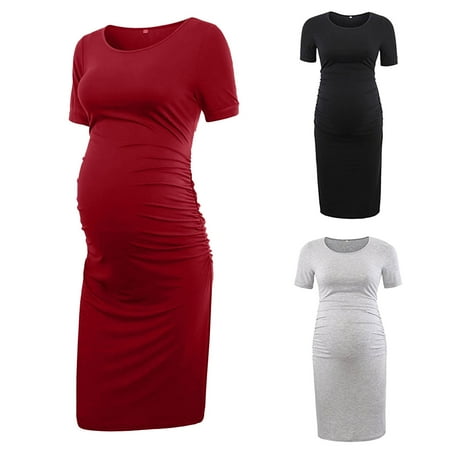 

Tejiojio Maternity/Labor/Nursing Clothing Clearance Women s Ruched Maternity Dress Mama Causual Short Sleeve Wrap Dresses
