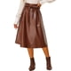 thumbnail image 1 of Falda de piel sintética para mujer Faldas midi elegantes con lazo en la cintura A-Line Marrón M, 1 of 6